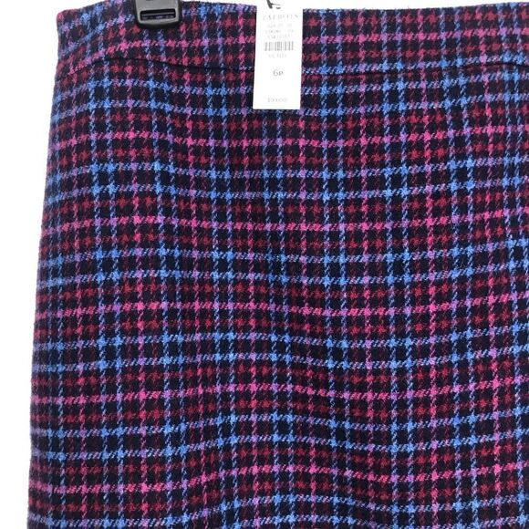 Talbots Petites Blue Pink Plaid Wool Blend Scalloped Edge Button Mini Skirt NEW - Picture 2 of 16